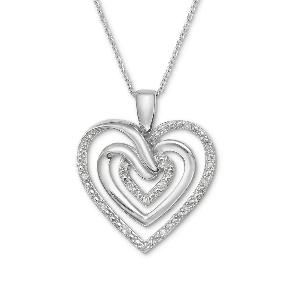 Diamond Heart 18” Sterling Silver Necklace